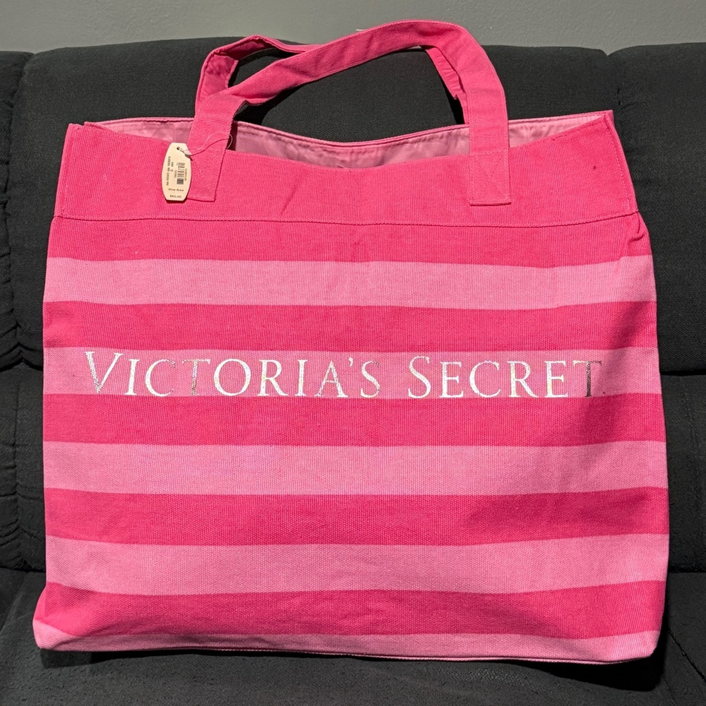 Victoria's Secret Large Pink Stripes Canvas Tote